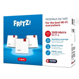 AVM FRITZ! Repeater 1200 AX FRITZ! Mesh WiFi Set 1600 3-pack - Set de 3 Repetidores WiFi 6 Mesh, AX, hasta 3000 Mbps, Compatible con Routers, Cobertura Total