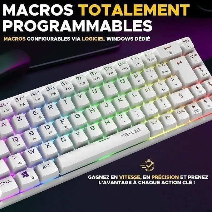The G-Lab KEYZ TITAN Teclado Mecánico para Juegos con Interruptor Rojo, Azerty, Triple Modo, RGB, Blanco