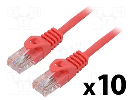 Lanberg Pack de 10 Patchcord Kat.5e UTP 1,5m Rojo Fluke Passed
