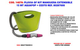 PLUVIA GF Kit Manguera Extensible 15 mt Aquapop + Cesto