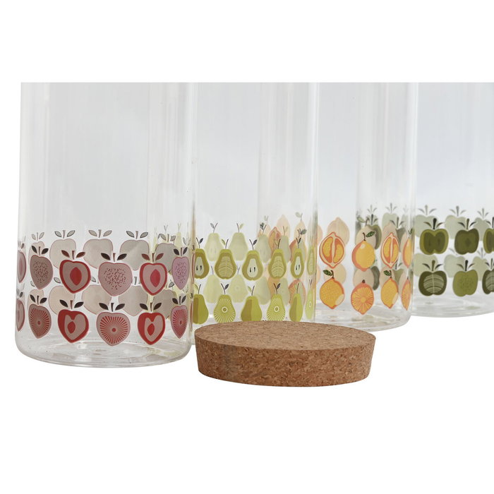 DKD Home Decor Set de 4 Botes de Borosilicato 1400 ml Diseño Frutas