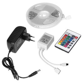 ORNO Set Tira LED 12V 5050 RGB 7W/m IP20, Controlador + Fuente de Alimentación, LD-8/3m/RGB/Set, 3 Metros