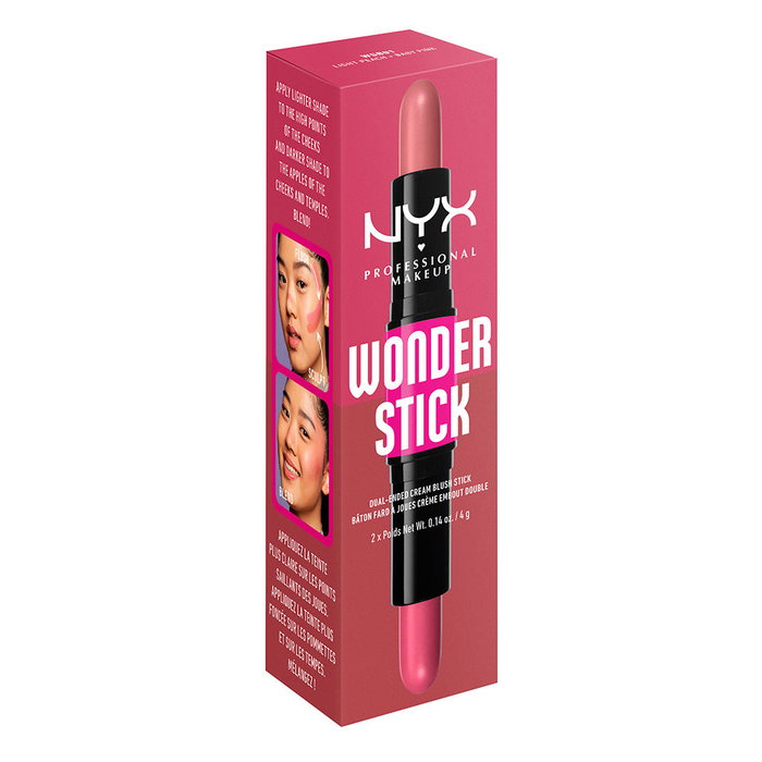 NYX PROFESSIONAL MAKE UP WONDER STICK BLUSH #01 Light Peach & Baby Pink - Colorete y Contorno en Stick Cremoso y Versátil - 4 g