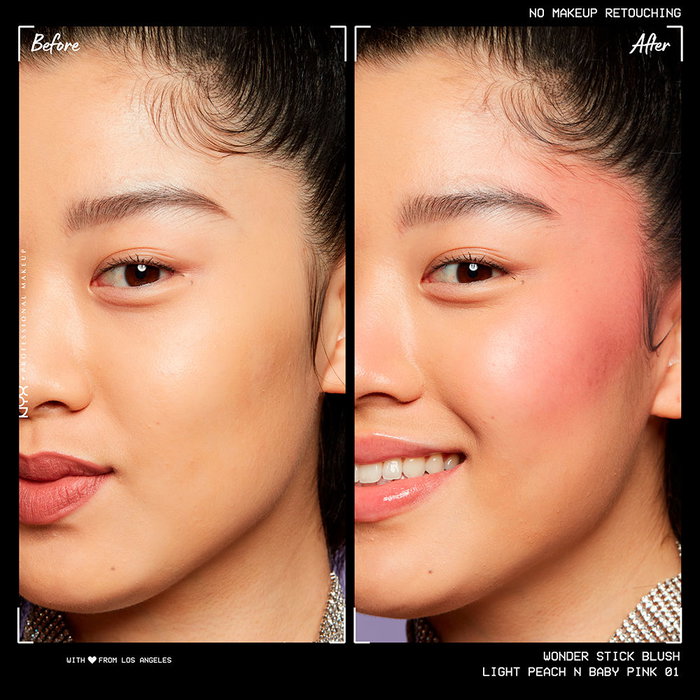 NYX PROFESSIONAL MAKE UP WONDER STICK BLUSH #01 Light Peach & Baby Pink - Colorete y Contorno en Stick Cremoso y Versátil - 4 g