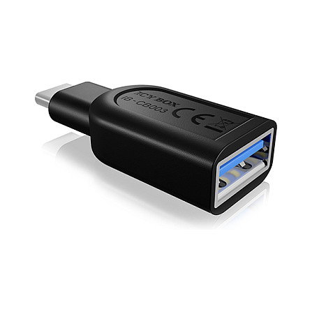 ICY BOX IB-CB003 Adaptador USB-C a USB-A Negro, USB 3.0 Macho a Hembra, 5 Gbit/s, Plug and Play para Windows y Mac