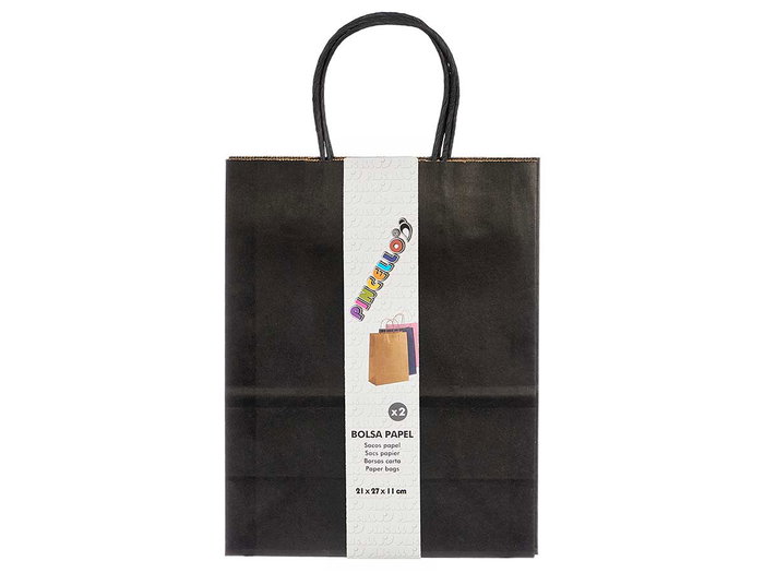 Pincello Set 2 Bolsas de Papel Color Negro 11 cm x 36 cm x 21 cm (Set de 48)