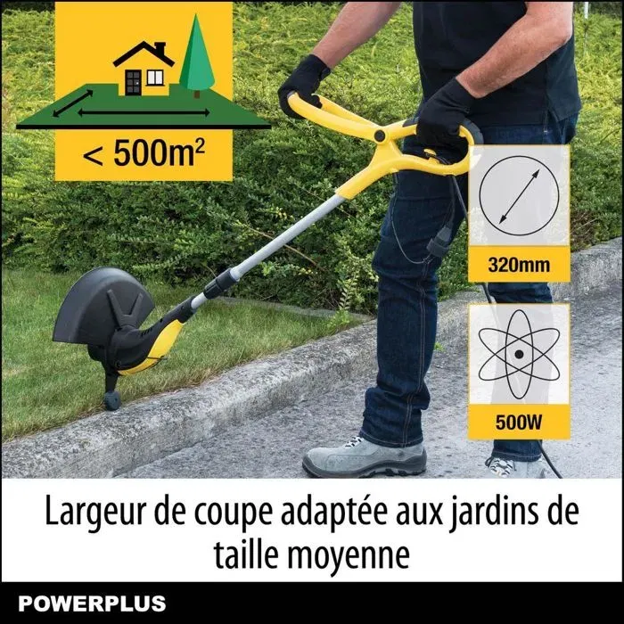 Powerplus POWXG30033 Bordeadora Eléctrica 500W, 320mm Diámetro, Herramientas de Jardín para Cortar Hierbas y Bordes