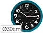 Q-connect Reloj de Pared Redondo de Plástico para Oficina, 30 cm, Color Azul y Esfera Negra