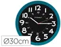 Q-connect Reloj de Pared Redondo de Plástico para Oficina, 30 cm, Color Azul y Esfera Negra