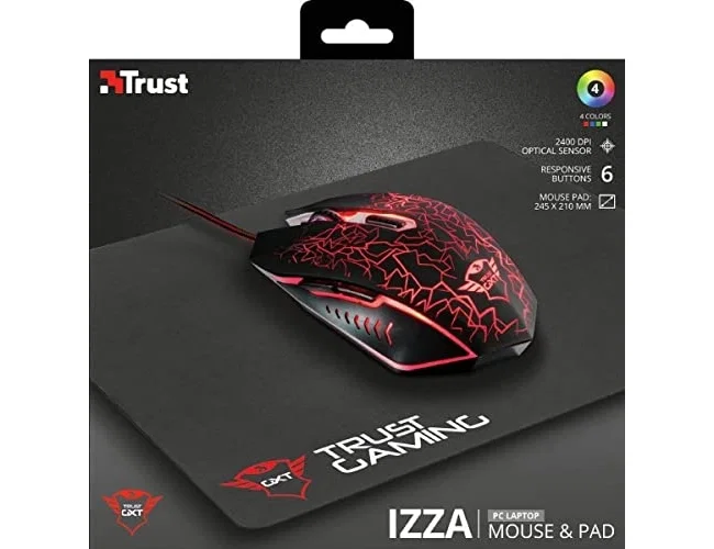 Trust Pack Ratón Óptico Gaming GXT783 Izza y Alfombrilla