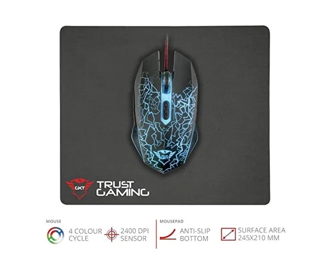 Trust Pack Ratón Óptico Gaming GXT783 Izza y Alfombrilla
