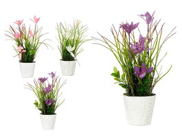 IBERGARDEN Maceta Envejecida con Flores Surtidas Colores Blanco Lila Rosa 22x37.5x15 cm (Set de 12)