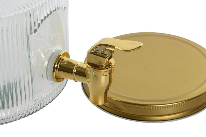 DKD Home Decor Dispensador de Bebidas Dorado de Cristal y Metal con Cierre Hermético