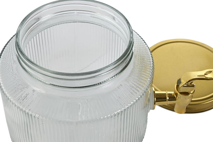 DKD Home Decor Dispensador de Bebidas Dorado de Cristal y Metal con Cierre Hermético