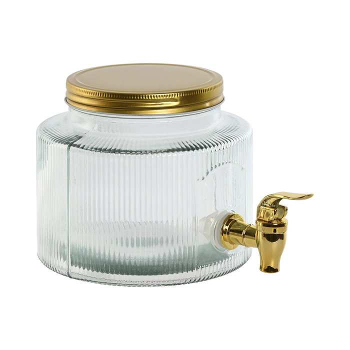 DKD Home Decor Dispensador de Bebidas Dorado de Cristal y Metal con Cierre Hermético