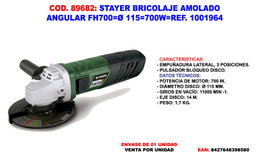 STAYER Amoladora Angular FH700 de 700W con disco de 115 mm