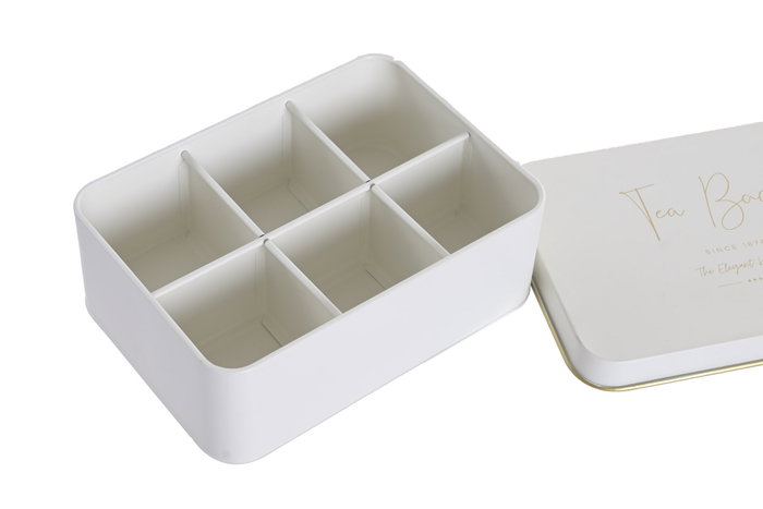 DKD Home Decor Caja de Metal para Infusiones Blanco Roto y Dorado