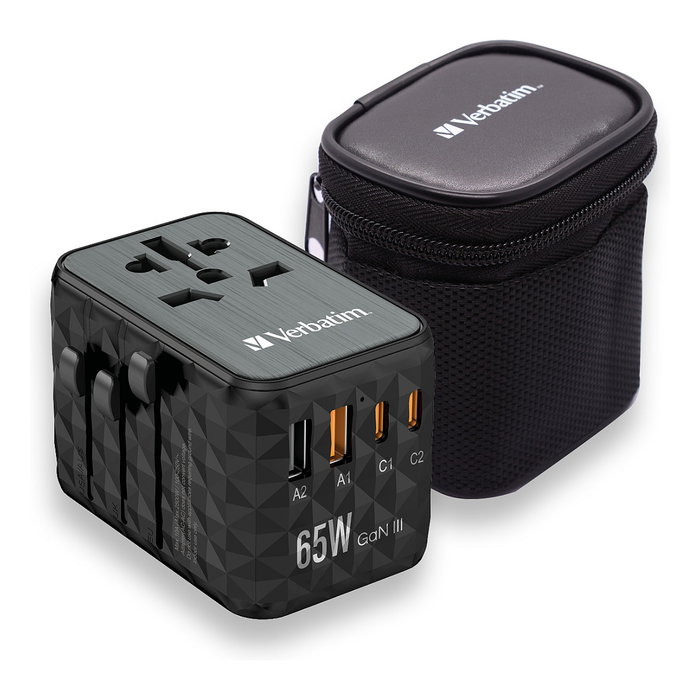 Verbatim Adaptador Universal de Viaje UTA-05 con 2 Puertos USB-C y 2 Puertos USB-A, Carga Rápida