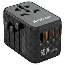 Verbatim Adaptador Universal de Viaje UTA-05 con 2 Puertos USB-C y 2 Puertos USB-A, Carga Rápida