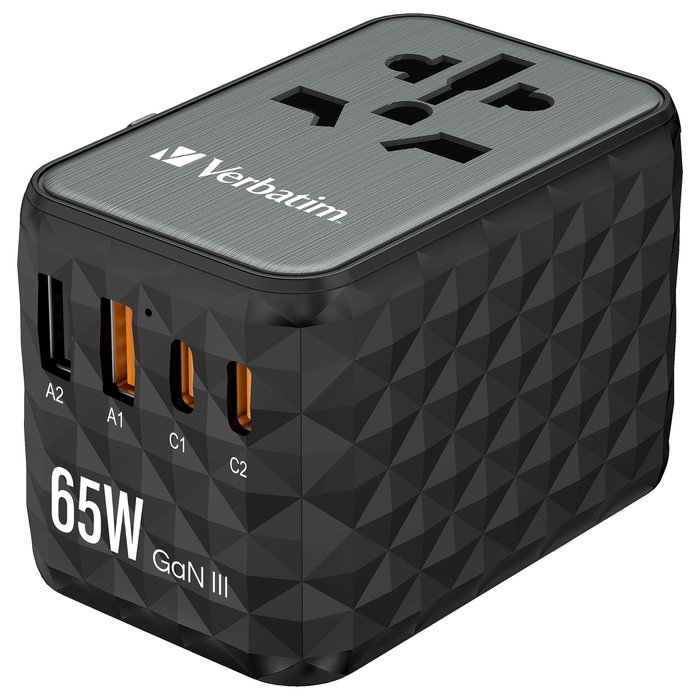 Verbatim Adaptador Universal de Viaje UTA-05 con 2 Puertos USB-C y 2 Puertos USB-A, Carga Rápida