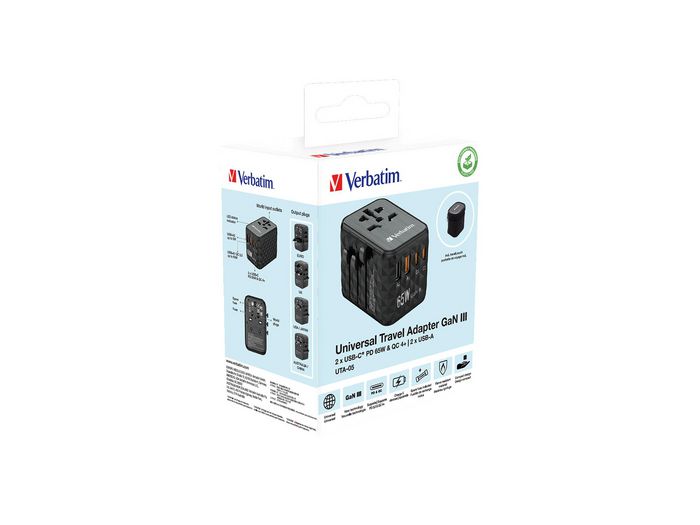 Verbatim UTA-05 Adaptador de Viaje Universal GaN III con 2 USB-C y 2 USB-A 65W Verbatim UTA-05 Adaptador de Viaje Universal GaN III con 2 USB-C y 2 USB-A 65W