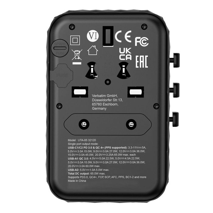 Verbatim UTA-05 Adaptador de Viaje Universal GaN III con 2 USB-C y 2 USB-A 65W Verbatim UTA-05 Adaptador de Viaje Universal GaN III con 2 USB-C y 2 USB-A 65W