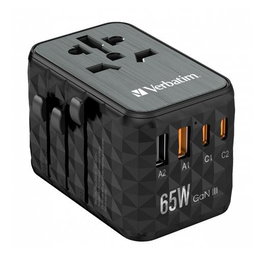 Verbatim Adaptador Universal de Viaje UTA-05 con 2 Puertos USB-C y 2 Puertos USB-A, Carga Rápida