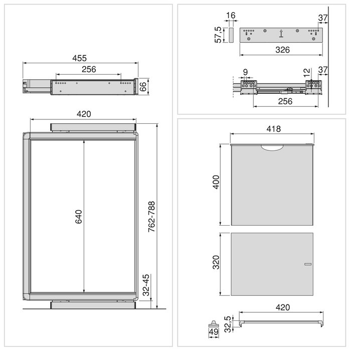 Emuca Kit de pantalonero de 7 varillas, cesto y bastidor regulable Quartz para armarios, guías de cierre suave y extracción total, Módulo 80cm, Acabado Titanio