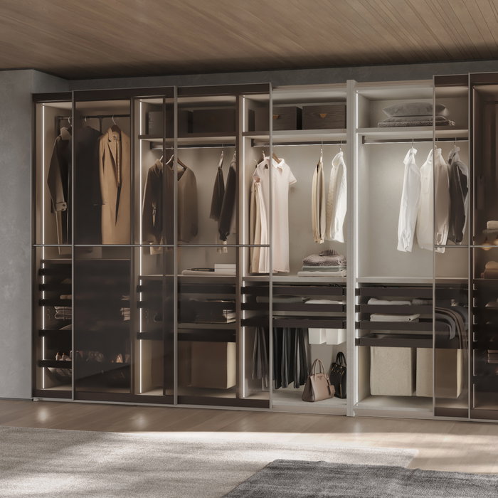 Emuca Kit de pantalonero de 7 varillas, cesto y bastidor regulable Quartz para armarios, guías de cierre suave y extracción total, Módulo 80cm, Acabado Titanio