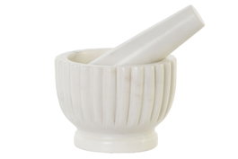 DKD Home Decor Mortero de Mármol Rajnagar Blanco con Mazo Natural 10x10x8 cm
