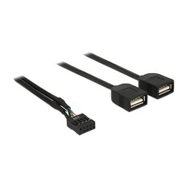 DeLOCK Adaptador USB 2.0 83823, 2 x USB A Hembra, 0.4 m, 0.48 Gbit/s, Negro