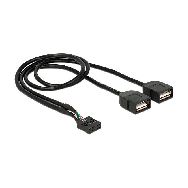 DeLOCK Adaptador USB 2.0 83823, 2 x USB A Hembra, 0.4 m, 0.48 Gbit/s, Negro