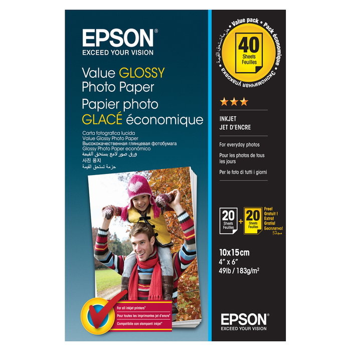 Epson Value Papel Fotográfico Brillante 10x15 cm, 40 Hojas