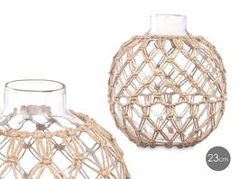 Giftdecor Esfera Vidrio y Cuerda Natural Transparente Decorativa 21x23x21 cm (Set de 4)