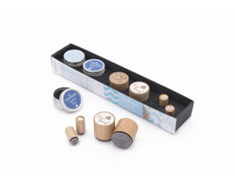Woodies Set de sellos de madera y caucho NIÑO 2 Woodies, 2 Mini-Woodies y 2 tintas