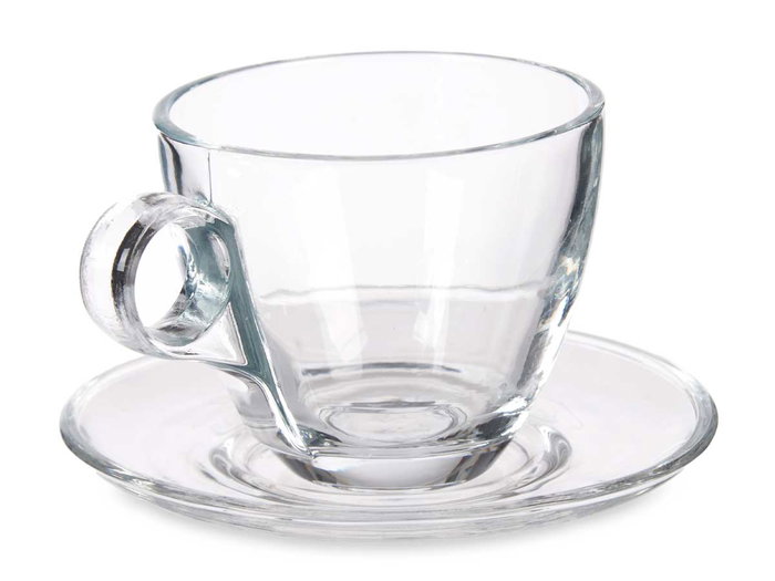 Vivalto Taza de Café de Vidrio 170ml con Plato 12.2x8x12.2cm Transparente (Set de 24)