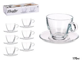 Vivalto Taza de Café de Vidrio 170ml con Plato 12.2x8x12.2cm Transparente (Set de 24)