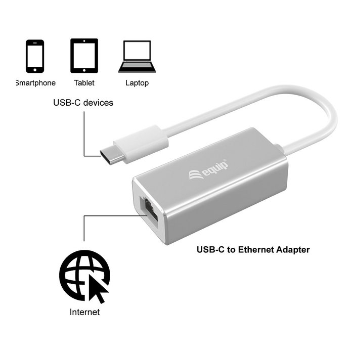 Equip Adaptador USB-C a RJ45 Gigabit Plata