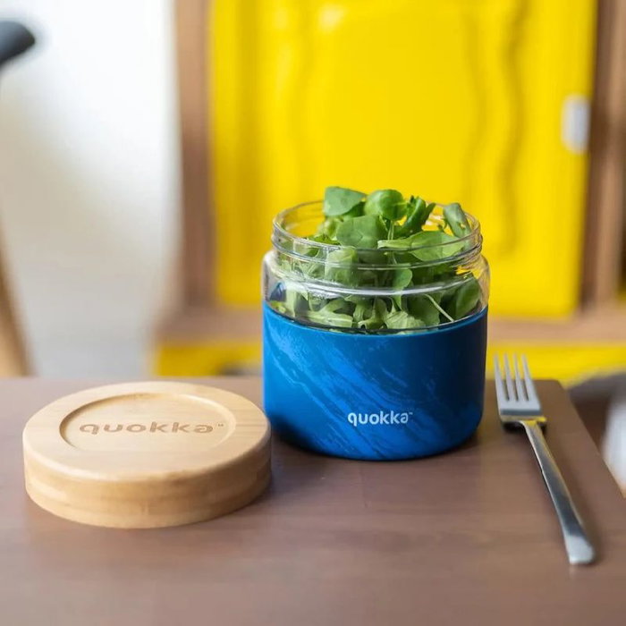 QUOKKA Tuppers de Vidrio 820 ml con Funda de Tapa Madera - Recipiente para Comida
