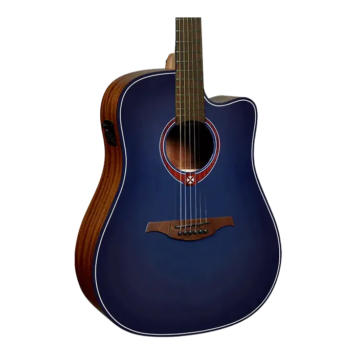 LAG Guitarra Acústica Folk Electroacústica Dreadnought A/E Cutaway Edición Limitada Blue Burst Lag Tapa Cedro Rojo Macizo