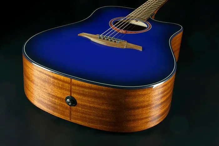 LAG Guitarra Acústica Folk Electroacústica Dreadnought A/E Cutaway Edición Limitada Blue Burst Lag Tapa Cedro Rojo Macizo