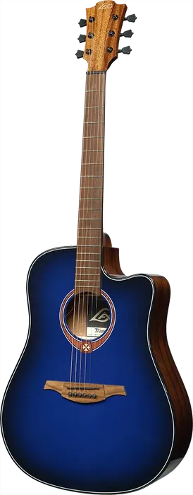 LAG Guitarra Acústica Folk Electroacústica Dreadnought A/E Cutaway Edición Limitada Blue Burst Lag Tapa Cedro Rojo Macizo
