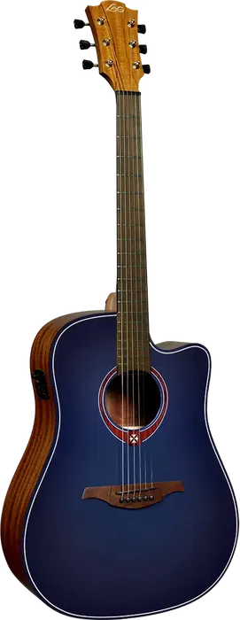 LAG Guitarra Acústica Folk Electroacústica Dreadnought A/E Cutaway Edición Limitada Blue Burst Lag Tapa Cedro Rojo Macizo