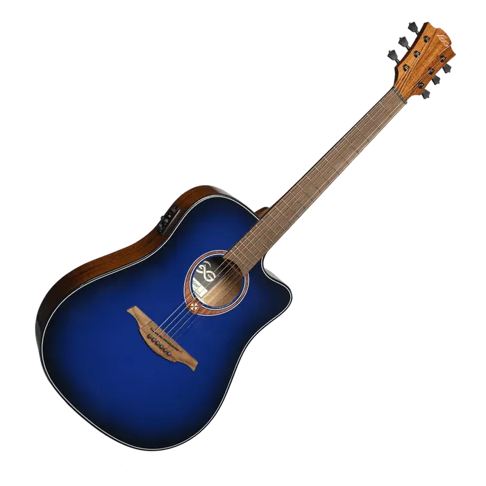 LAG Guitarra Acústica Folk Electroacústica Dreadnought A/E Cutaway Edición Limitada Blue Burst Lag Tapa Cedro Rojo Macizo