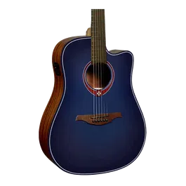 LAG Guitarra Acústica Folk Electroacústica Dreadnought A/E Cutaway Edición Limitada Blue Burst Lag Tapa Cedro Rojo Macizo