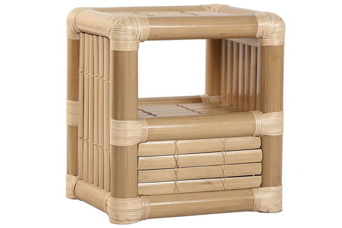 DKD Home Decor Mesita de Noche Tropical Bambu Ratan Natural 50 x 40 x 55 cm