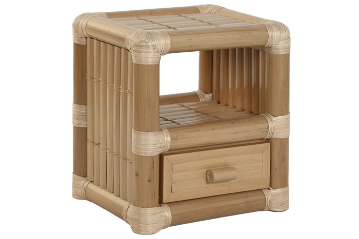 DKD Home Decor Mesita de Noche Tropical Bambu Ratan Natural 50 x 40 x 55 cm