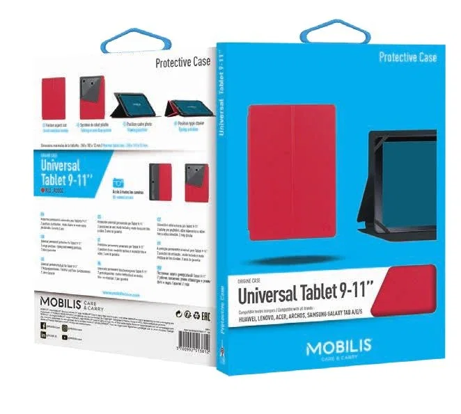 Mobilis 048016 Funda Folio para Tableta 11" (27.9 cm) Roja - Compatible con Todas las Marcas