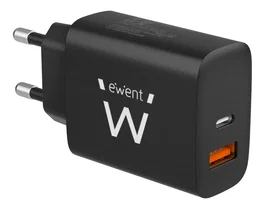 Ewent EW1319 Cargador Rápido 20W USB-C y QC3.0 Power Delivery para iPhone 15/14 y Android