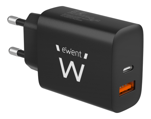 Ewent EW1319 Cargador de Pared Rápido 20W USB-C y QC3.0 Negro